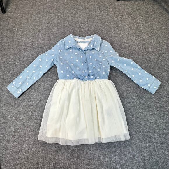 Epic Threads Dress Girls 2T Blue Polka Dot Chambray Coastal Cowgirl Rockabilly - Picture 1 of 13